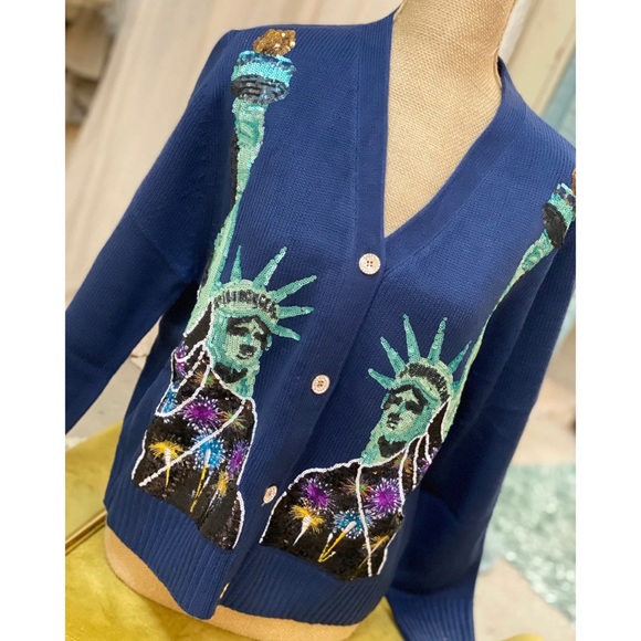 NWT LADY LIBERTY QUEEN OF SPARKLES SEQUIN CARDIGAN - Picture 3 of 3